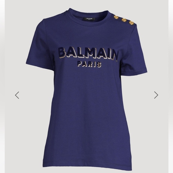BALMAIN Flocked Logo T-Shirt With Buttons / BRAND NEW - Picture 2 of 12